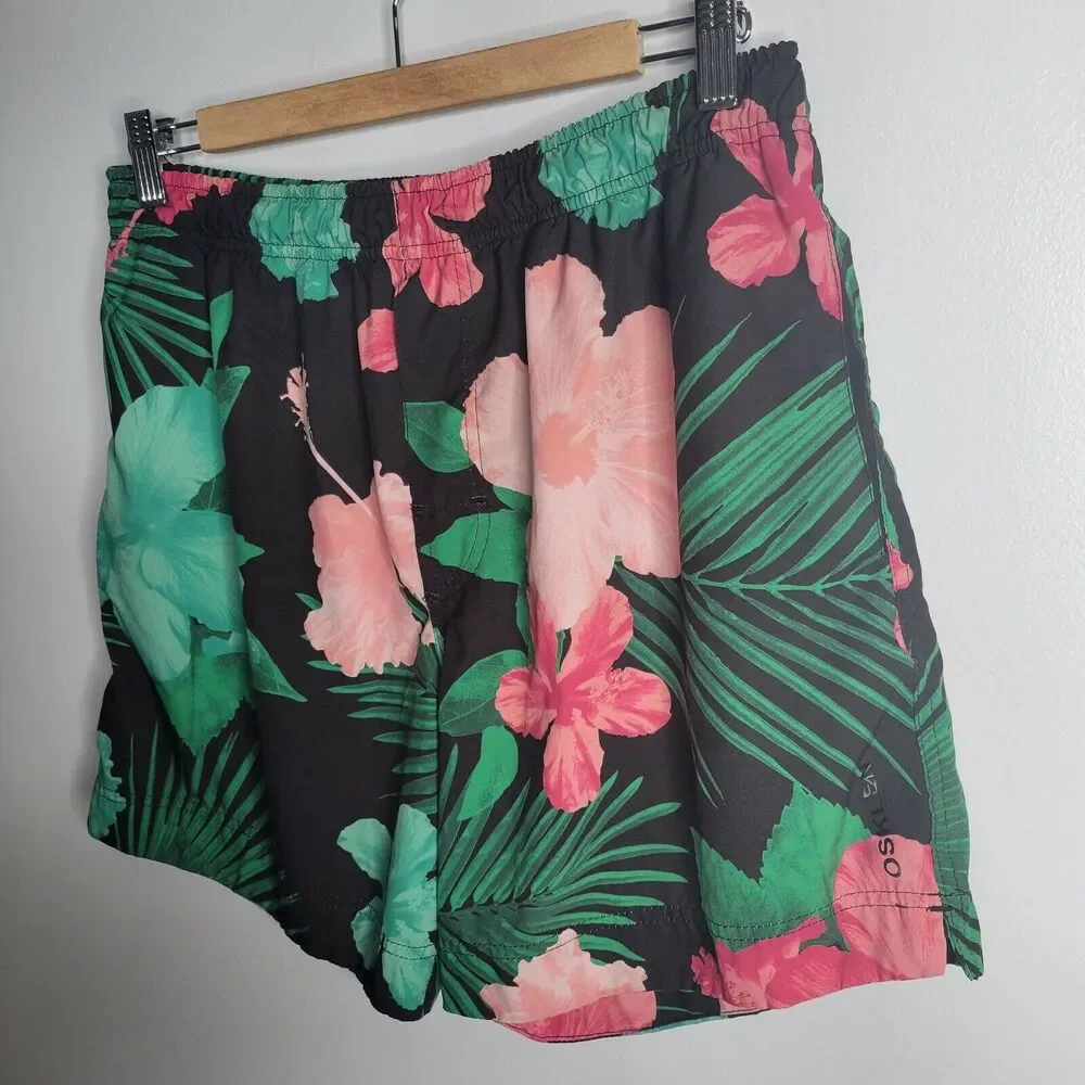 Osklen Surfing Mens Board Shorts Floral Swim Trunks 30 Tropical Pink Black Beach